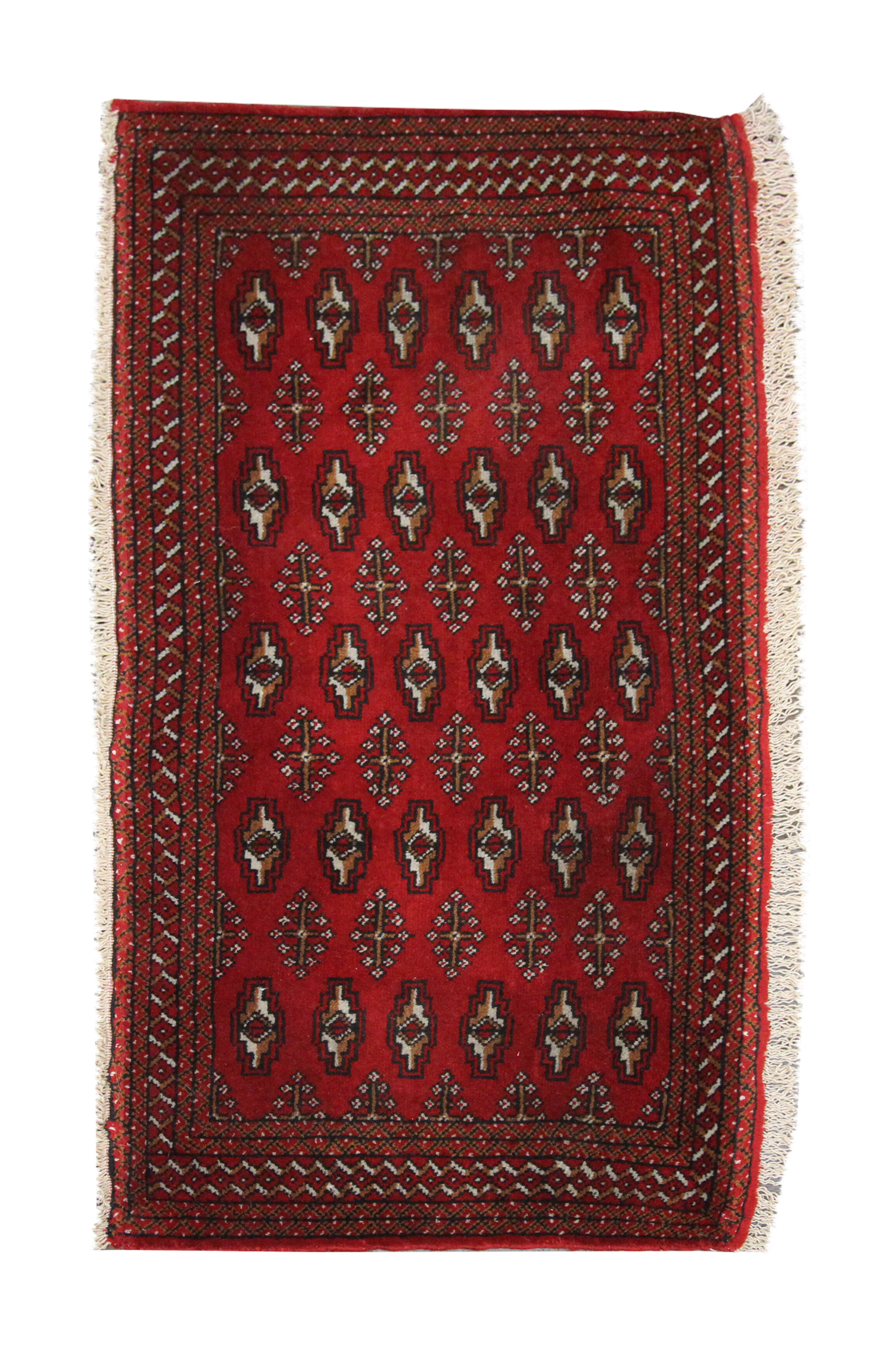 Persian rug handwoven red wool turkmen living room area rug- 60x130cm