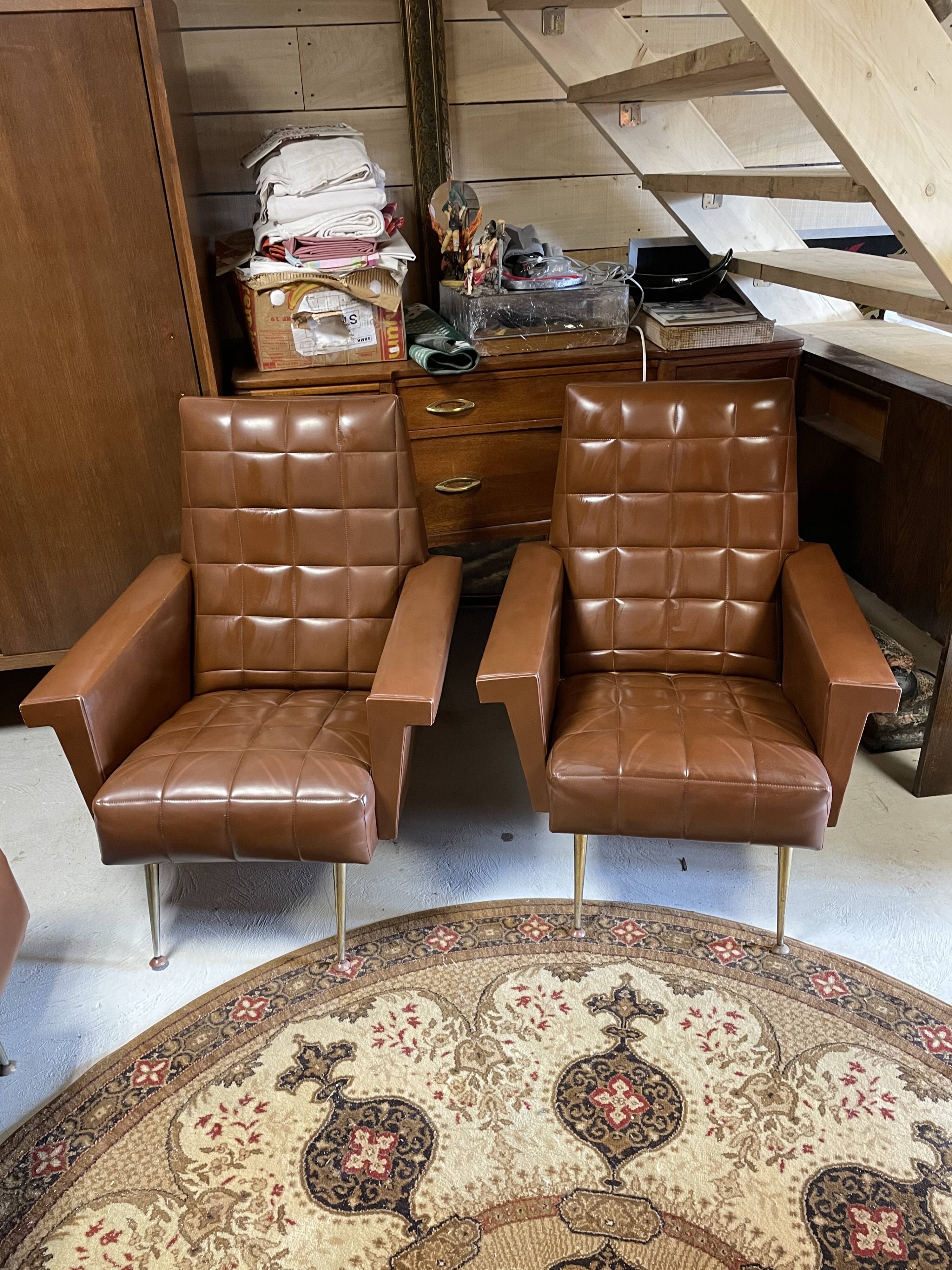 Set sofa daybed and armchair skaï vintage year 50