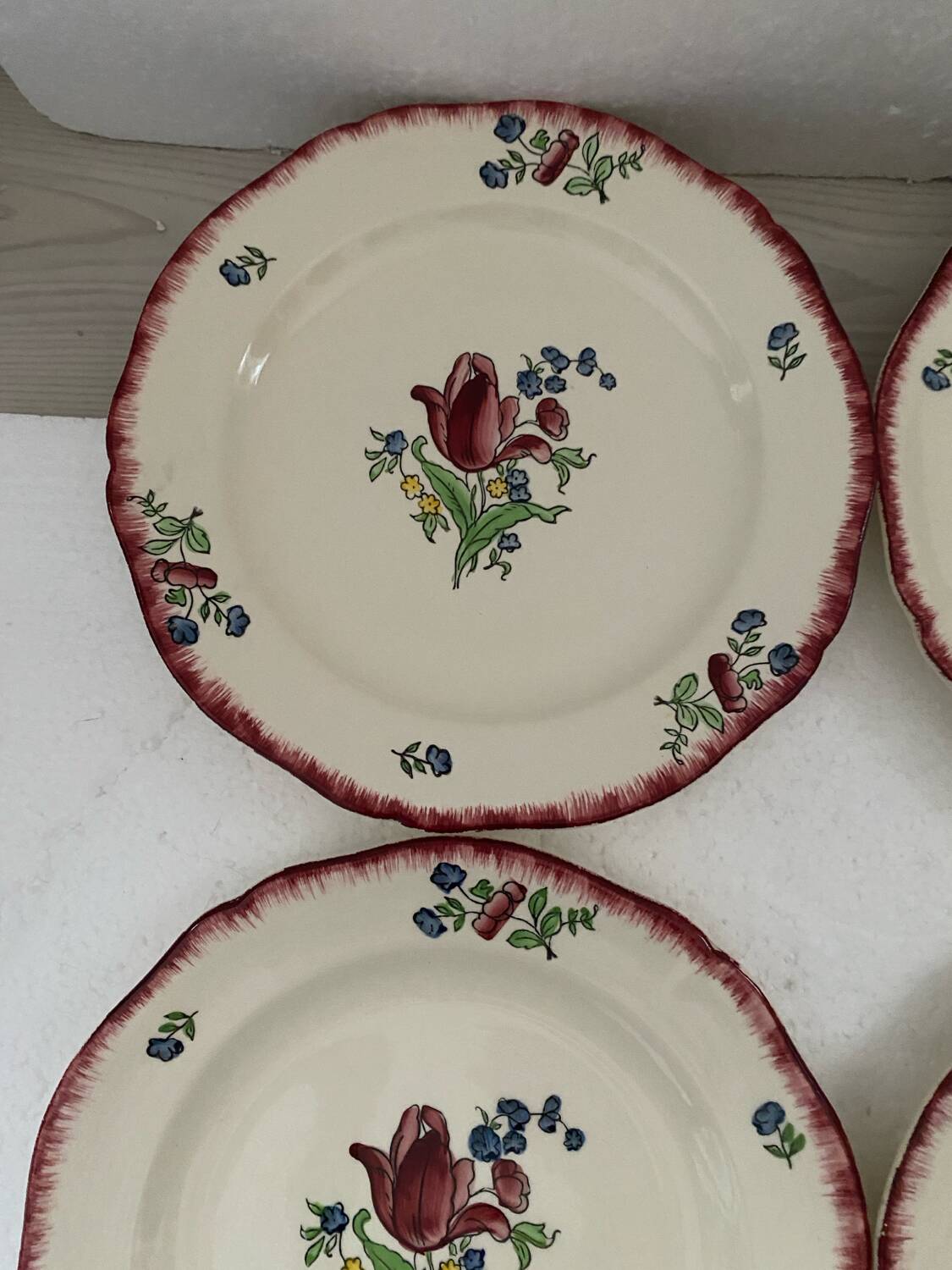 Service 6 assiettes plates gien lorraine fleurs peintes à la main
