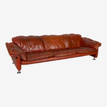 1970s Italian cognac 3 seater leather sofa