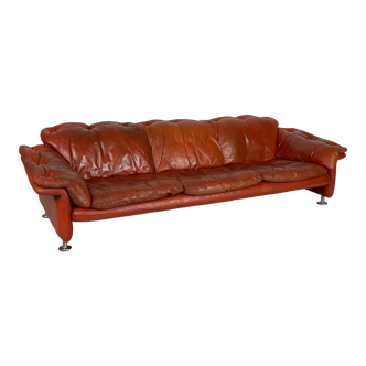 1970s Italian cognac 3 seater leather sofa