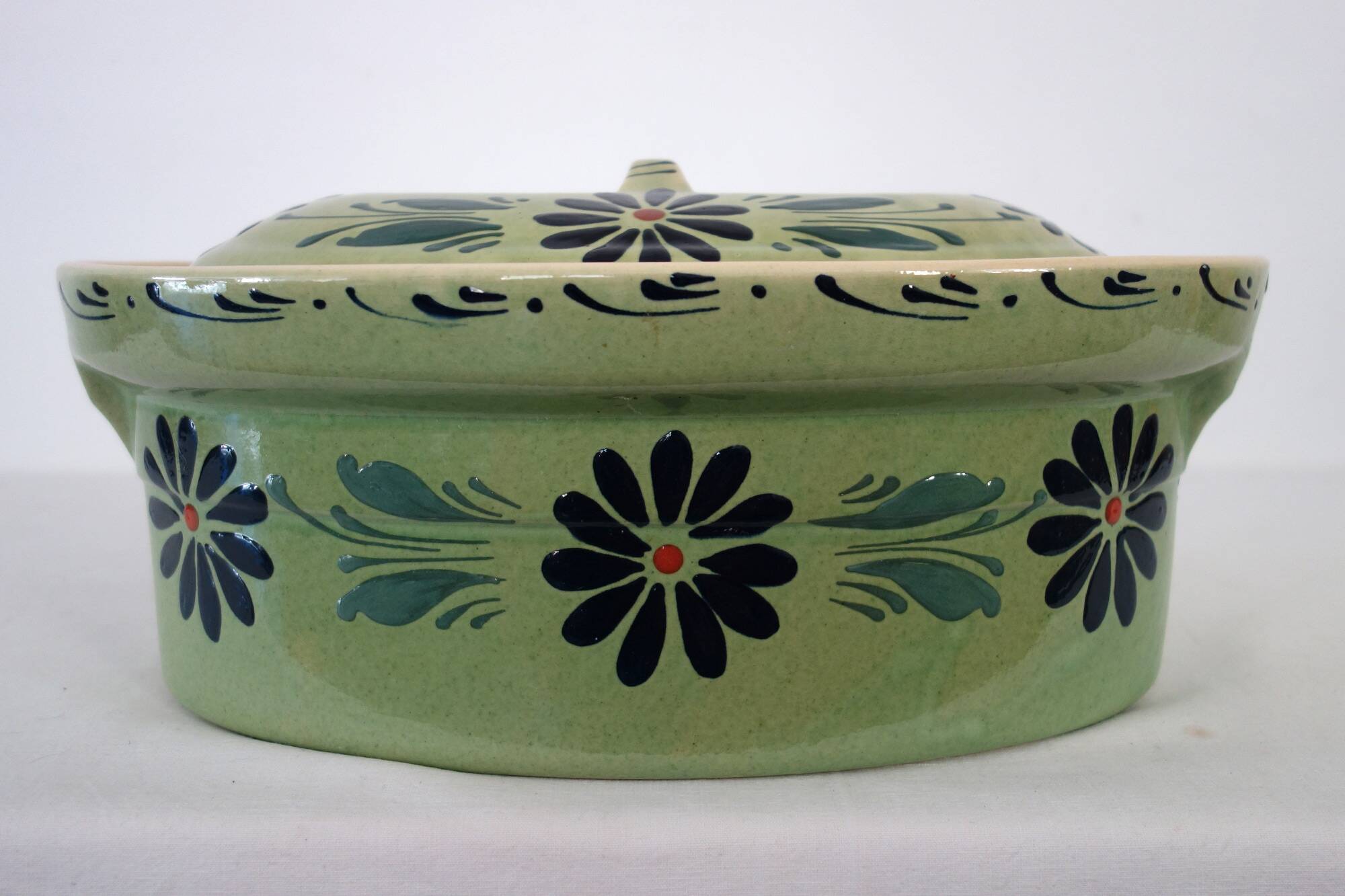 Large enameled ceramic terrine dish, vintage Alsace