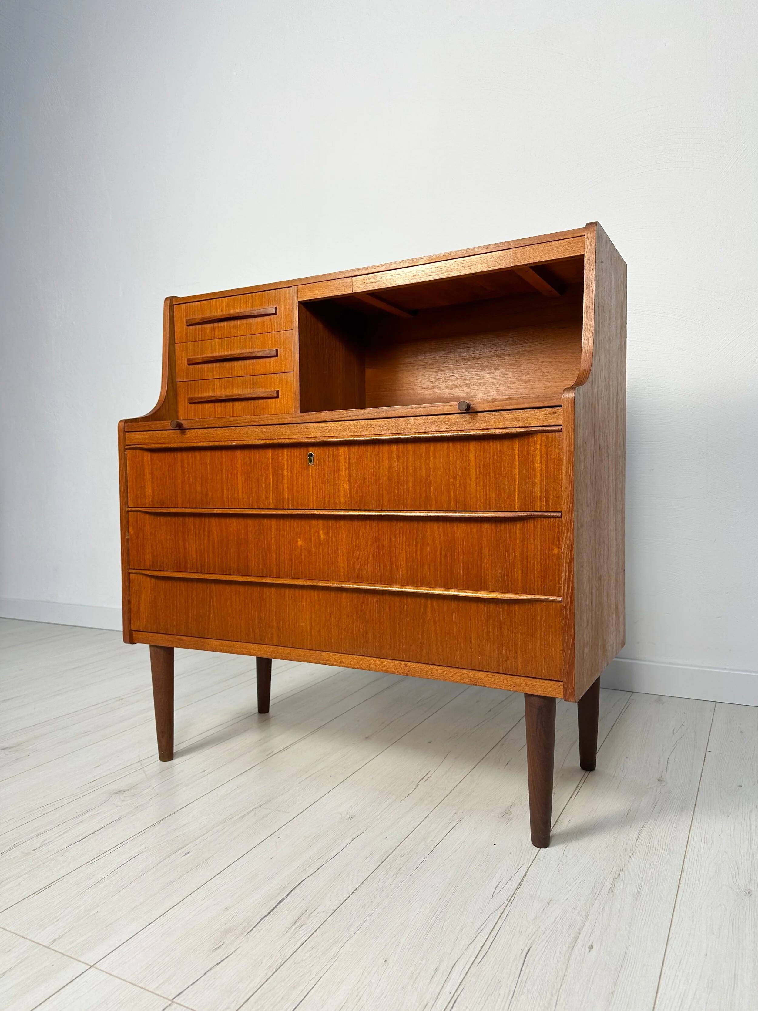 1960s Vintage Mid-Century Danish Teak Design Secretary