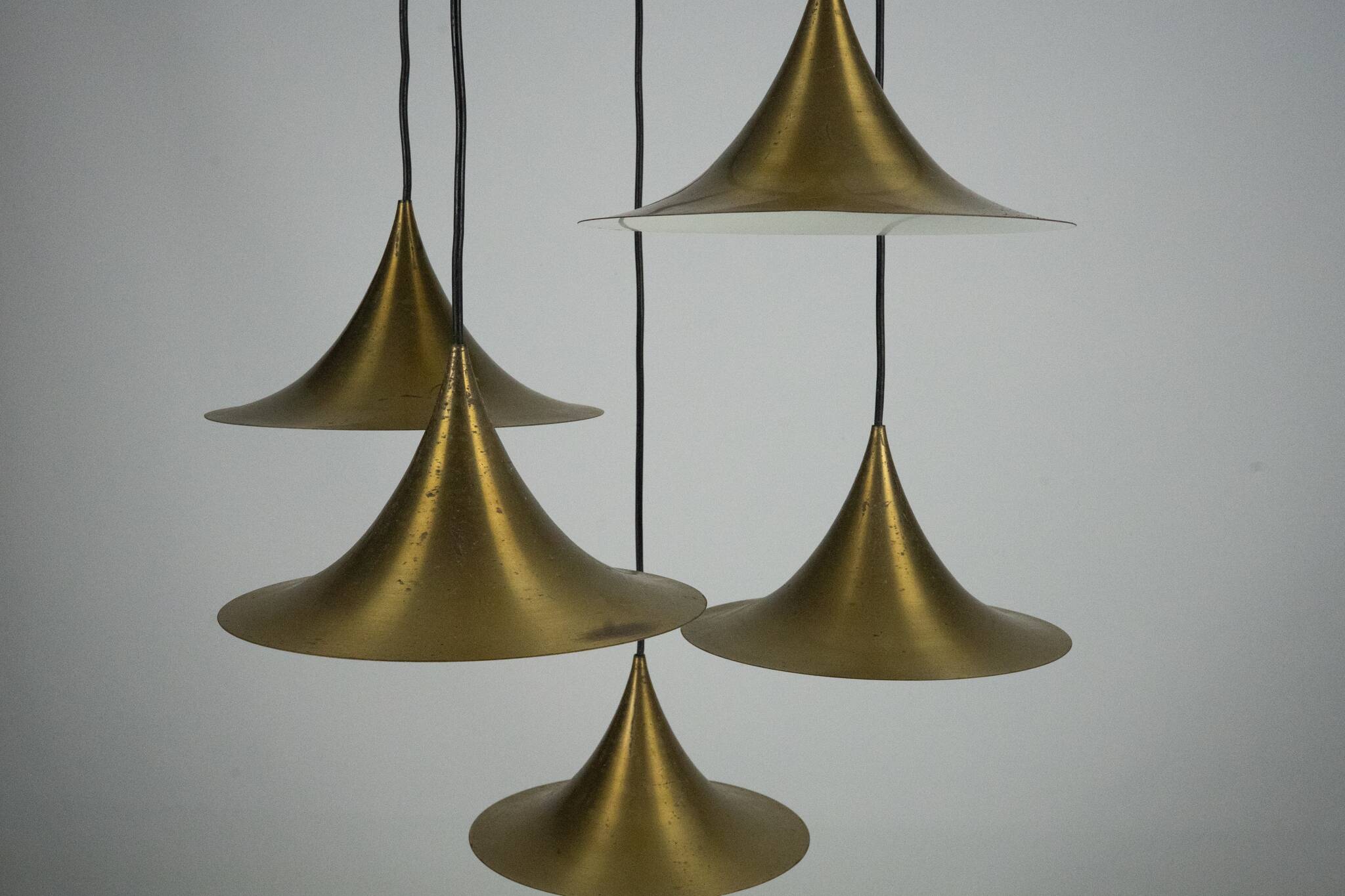 Fog & Morup, Midcentury Brass Pendant with Five Pendant Drops. Danmark 1960