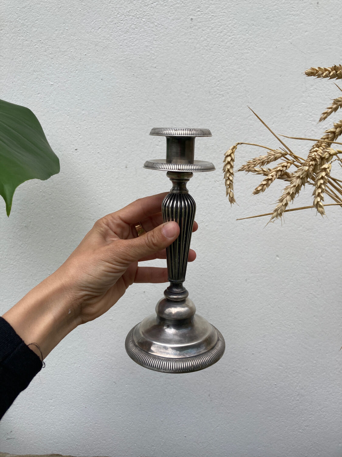 Edouadrien candlestick in old silver metal hallmarked / old candlestick