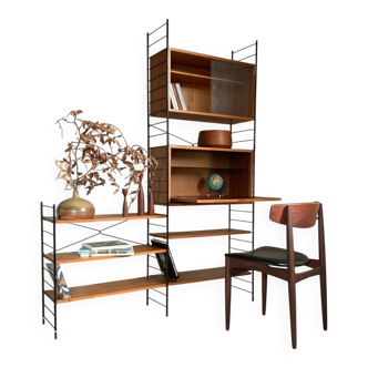 Ensemble bibliothèque secrétaire filaire scandinave vintage métal et teck