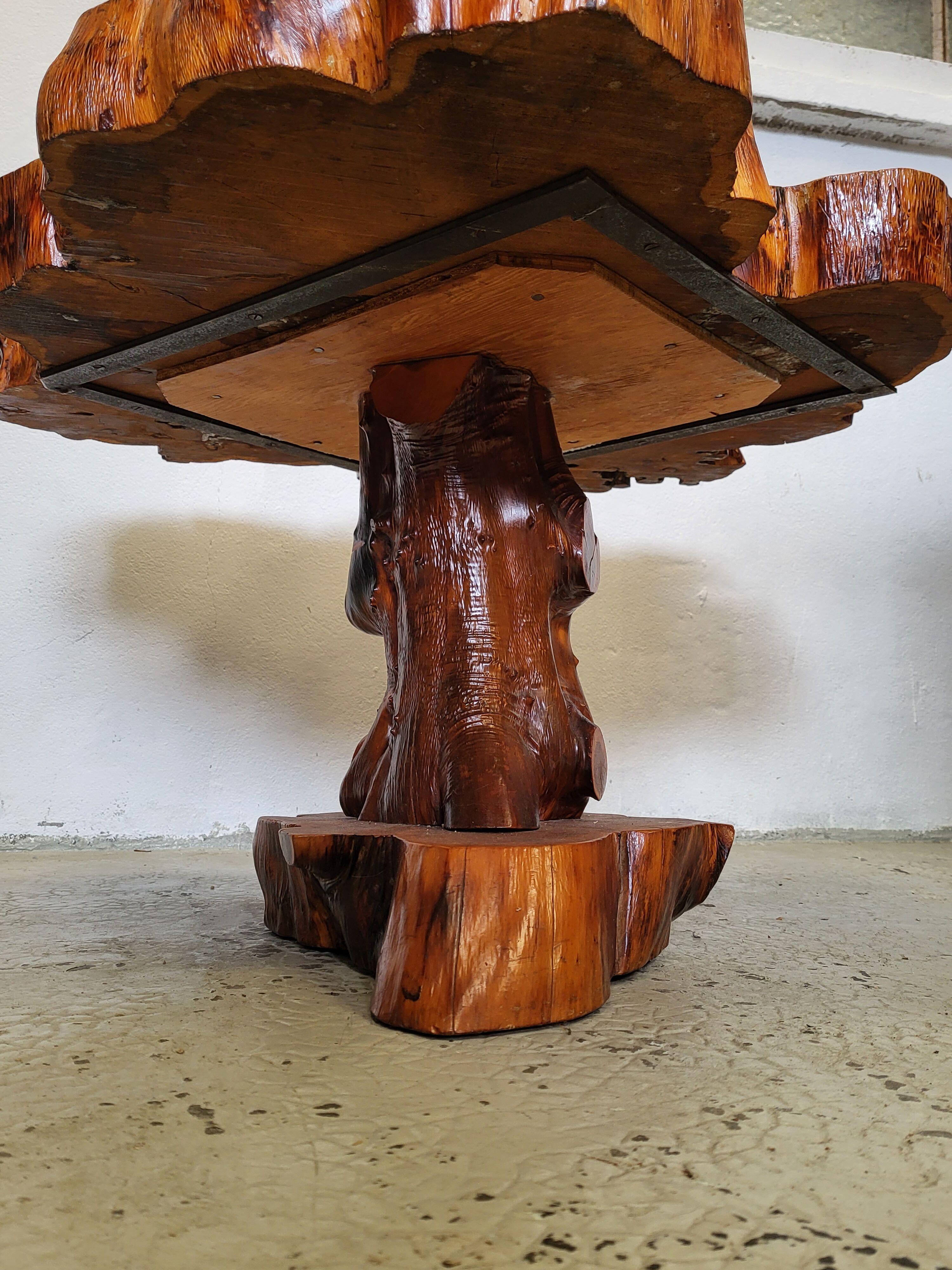 Brutalist table trunk old elm magnifying glass