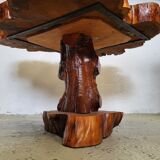 Brutalist table trunk old elm magnifying glass