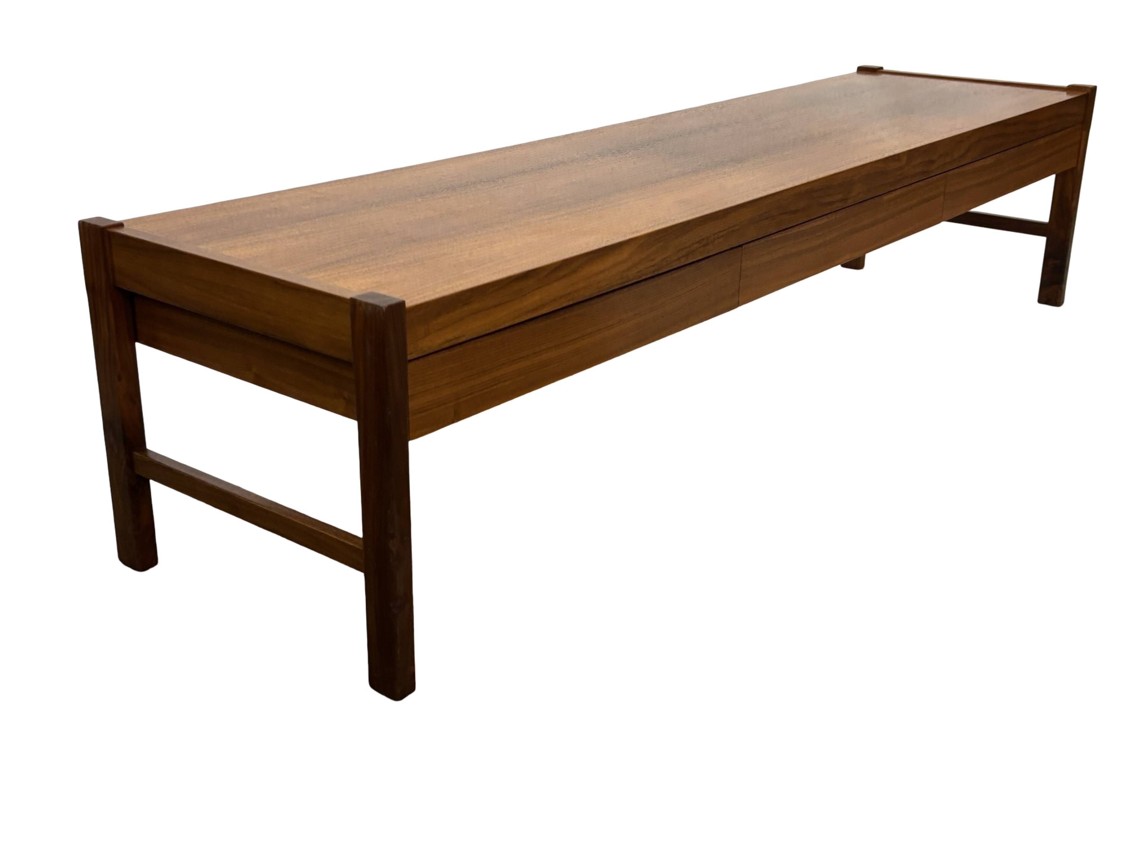 Vintage low sideboard with drawers 70's walnut veneer design