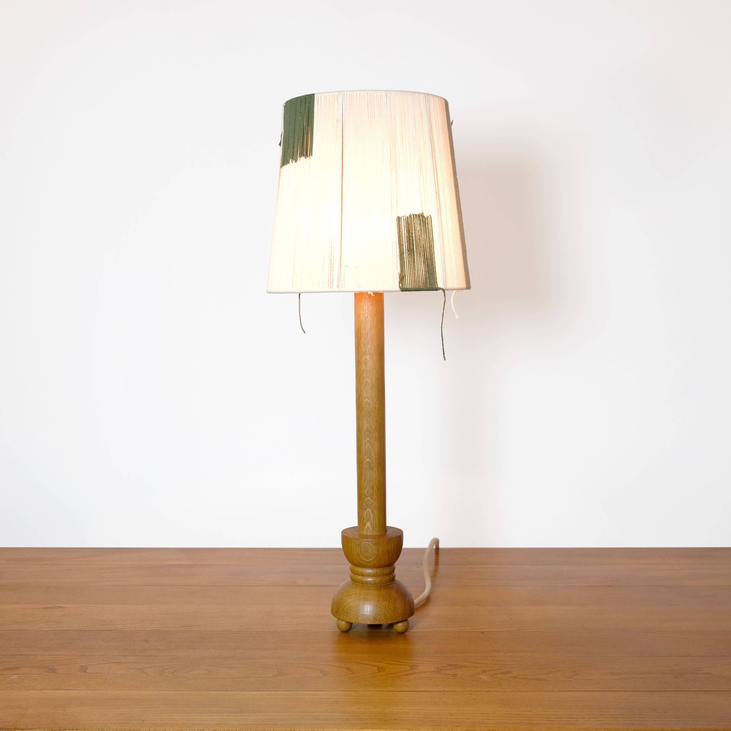 Wooden candle holder mounted as a lamp and its rope lampshade (large).