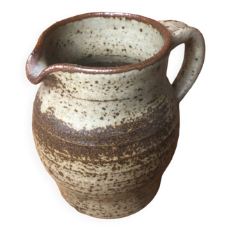 Old vintage brown stoneware pitcher le cep #a429