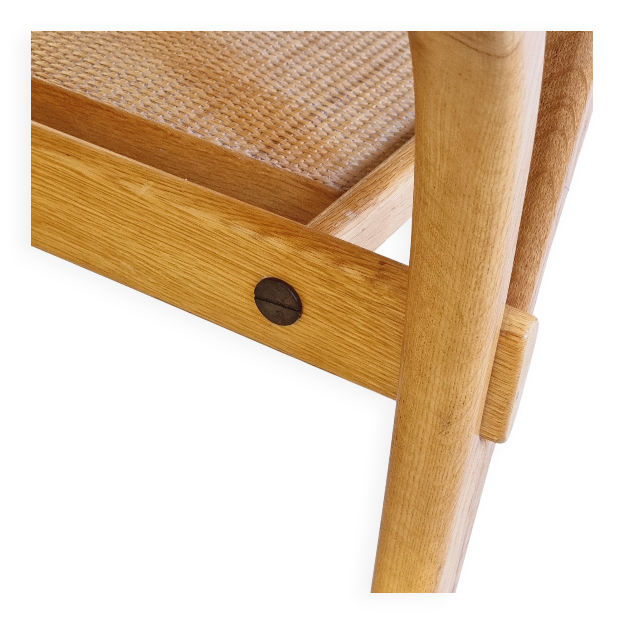 Birger Larsson, coffee table / side table, teak, oak and rattan. Modern Scandinavian.