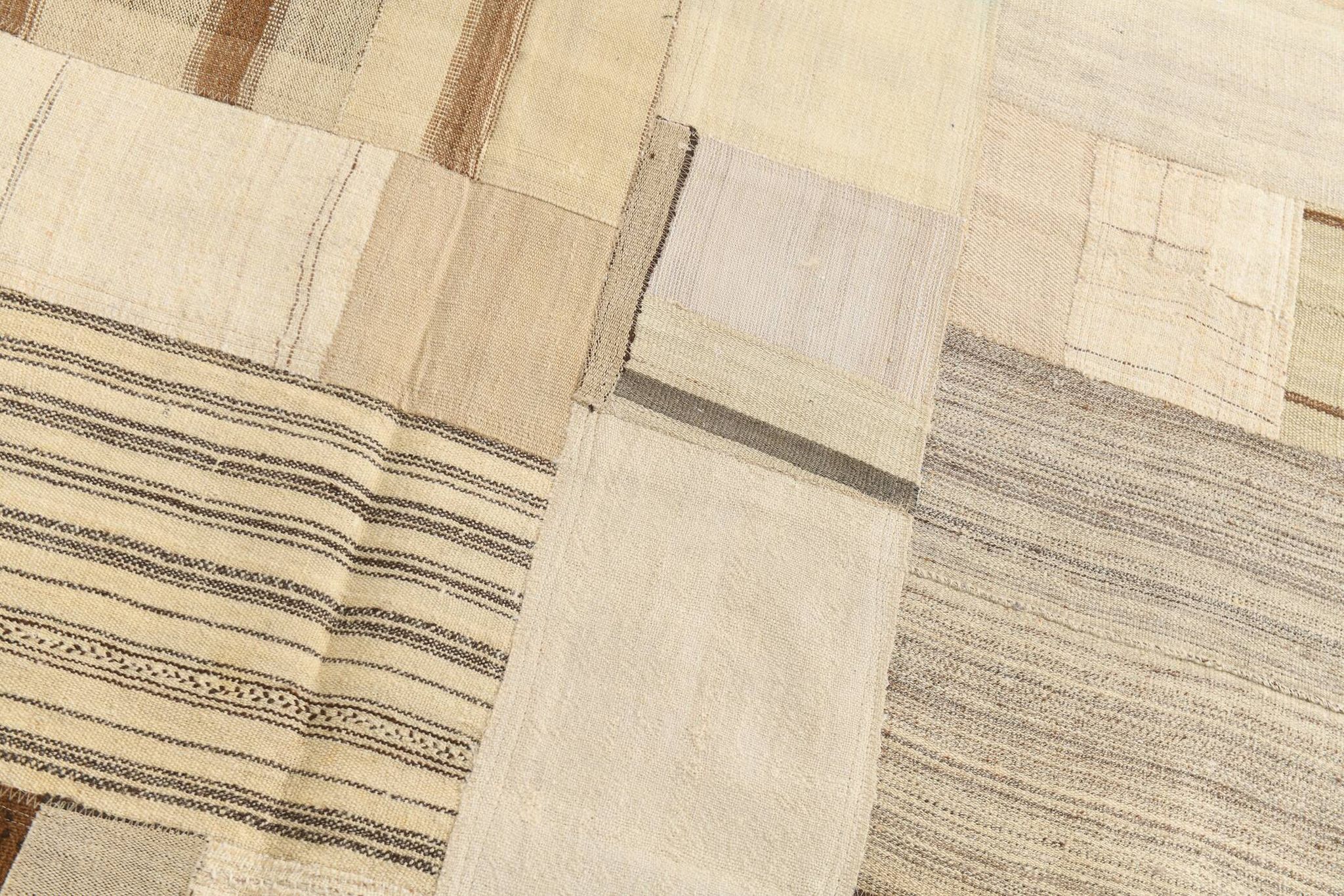 5x8 Cream & Beige Mid Century Modern Kilim Rug, 167x234Cm