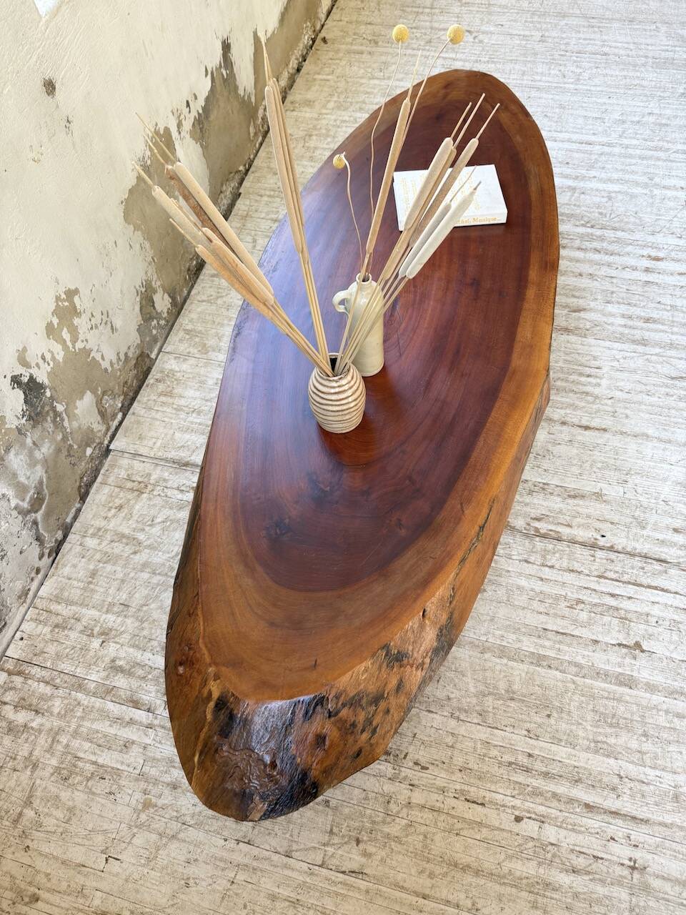 Table basse années 50 plateau bois exotique XXL