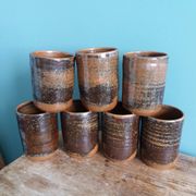 Handcrafted stoneware glass cups, signed, Fontgombault Abbey