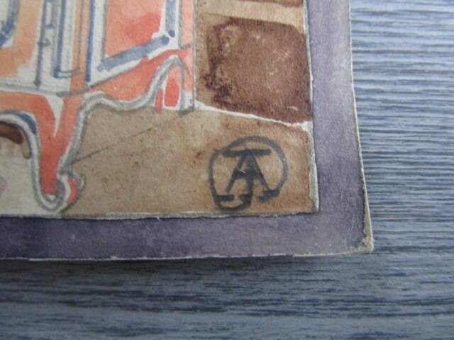 Original old watercolor - Interior architecture