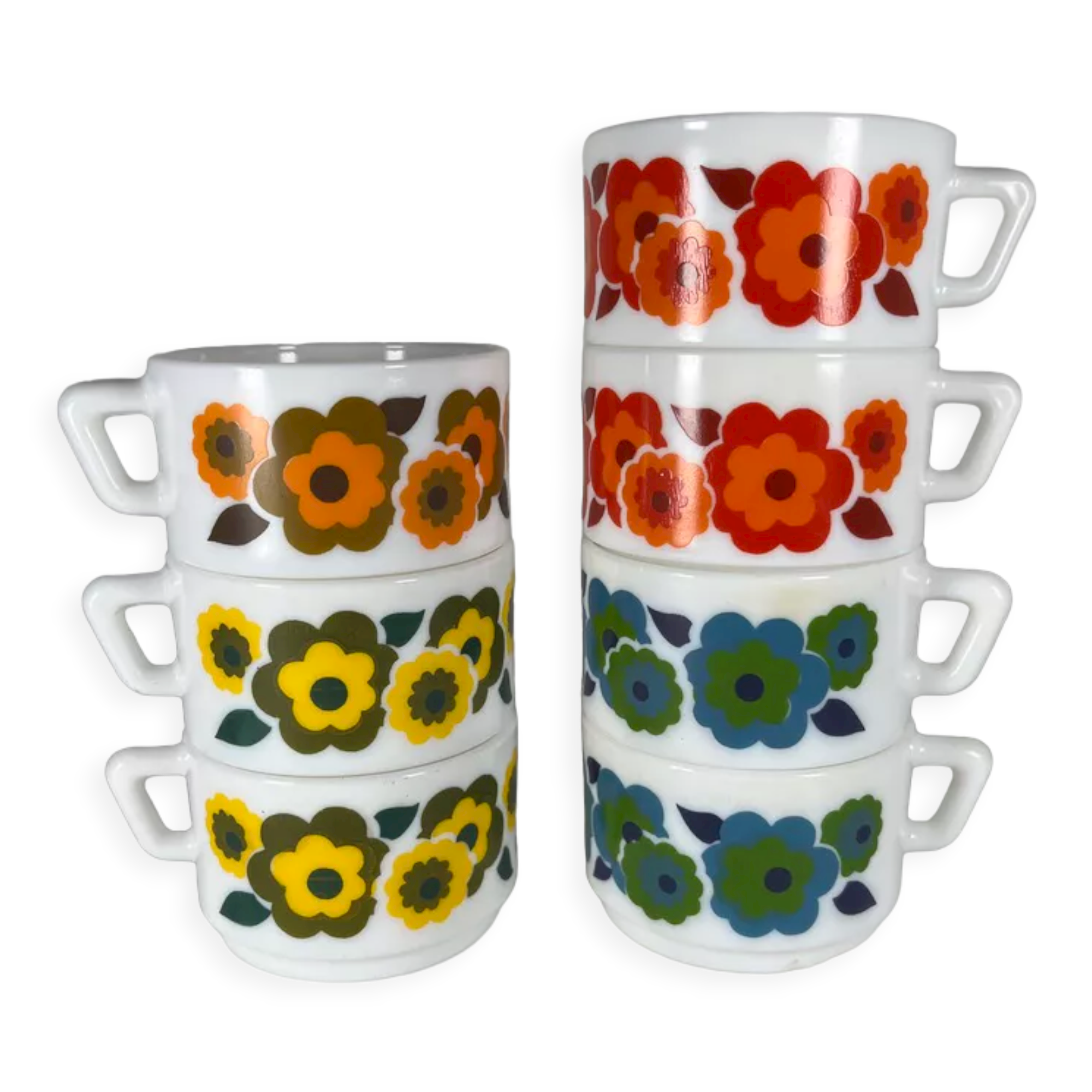 Arcopal cups 7 lotus french vintage 1970