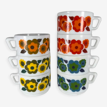 Arcopal cups 7 lotus french vintage 1970