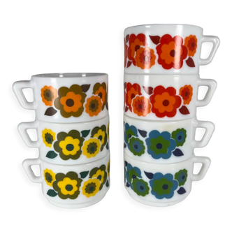 Arcopal cups 7 lotus french vintage 1970