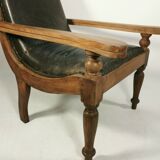 Antique 19th Century Restored British Colonial Plantation Chair Leather Seat