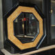 Octagonal vintage wooden mirror of the 1970s - 72cm