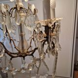 Brass chandelier with glass shaft, crystal tassel plates and daggers - 6 lights