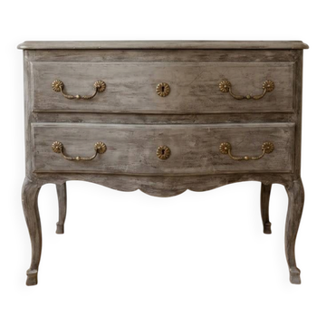 Commode Louis XV en bois cérusé gris