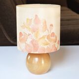 Blond wood lamp, silk lampshade, 70s
