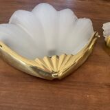 Paire d’appliques vintage en verre dépoli et laiton