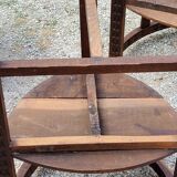 Set of three brutalist tripod armchairs in carved solid oak