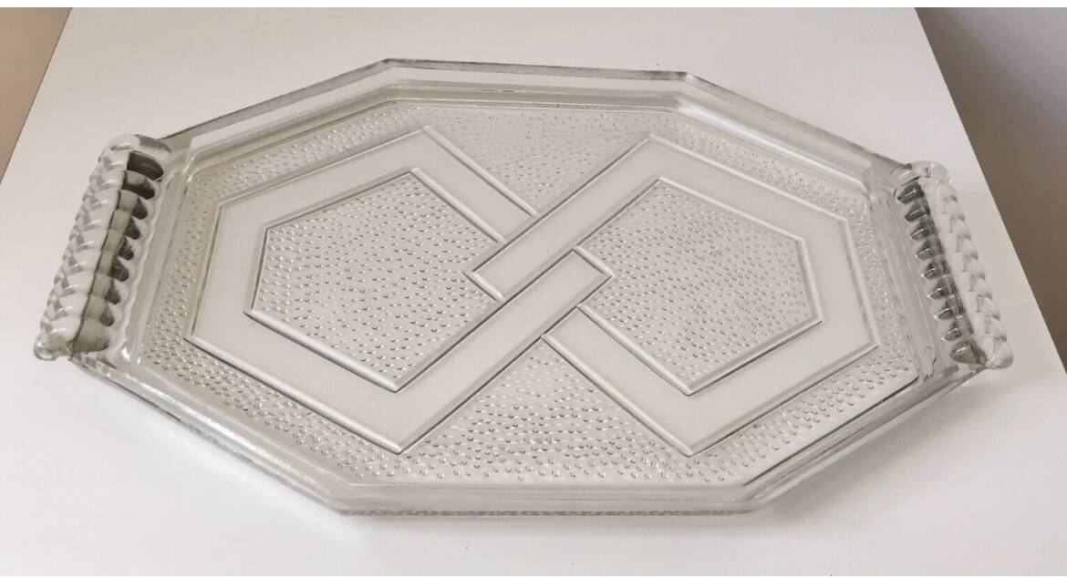 Grand plateau octogonale verre 1950 Vintage