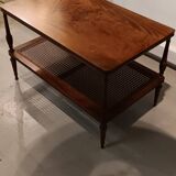 Mahogany coffee table / end table with rattan spacer shelf