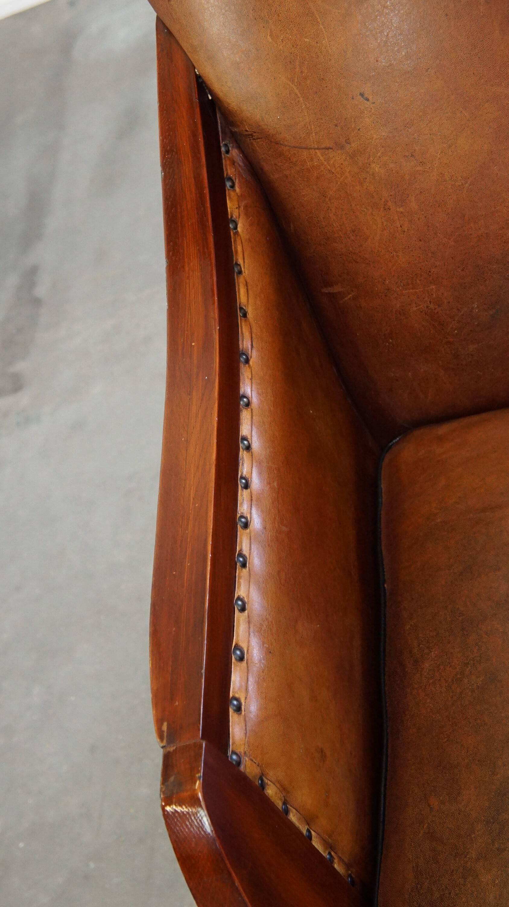 Unique, stately, comfortable sheepskin Art Deco design armchair