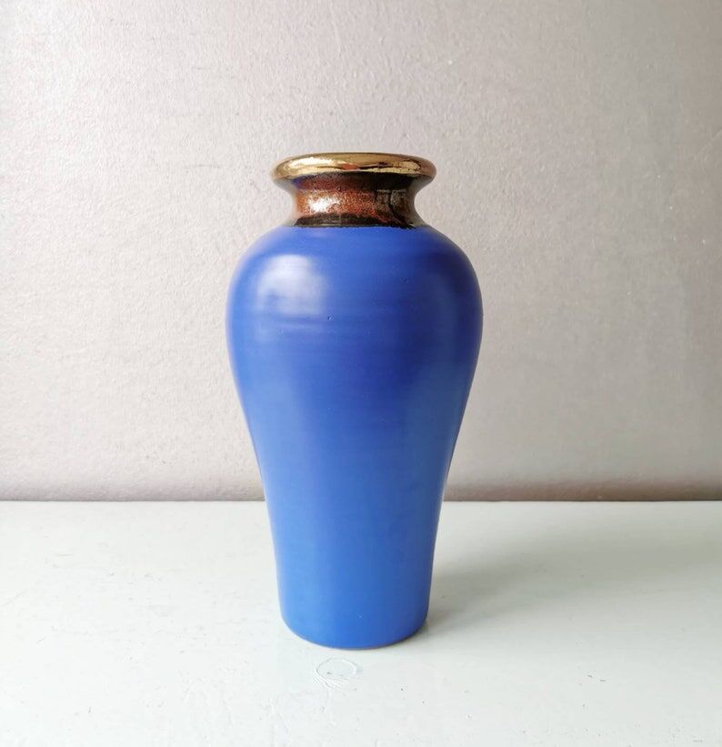 Blue vase in vintage earthenware, 80s