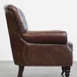 Classic grained cognac colored cowhide leather Chesterfield armchair
