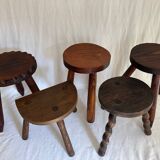 Set of vintage wooden tripod stools