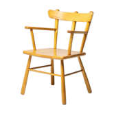 Danish organic armchair in solid birch, curved backrest, 1950s design.