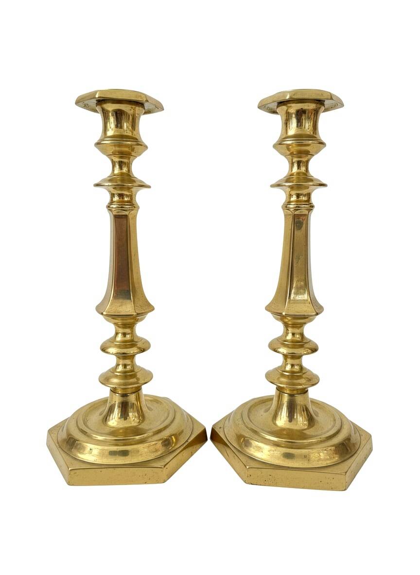 Pair of gilded brass candlesticks