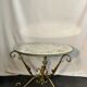 Round coffee table base in gilded wrought iron beautiful top enamelled glass 50s