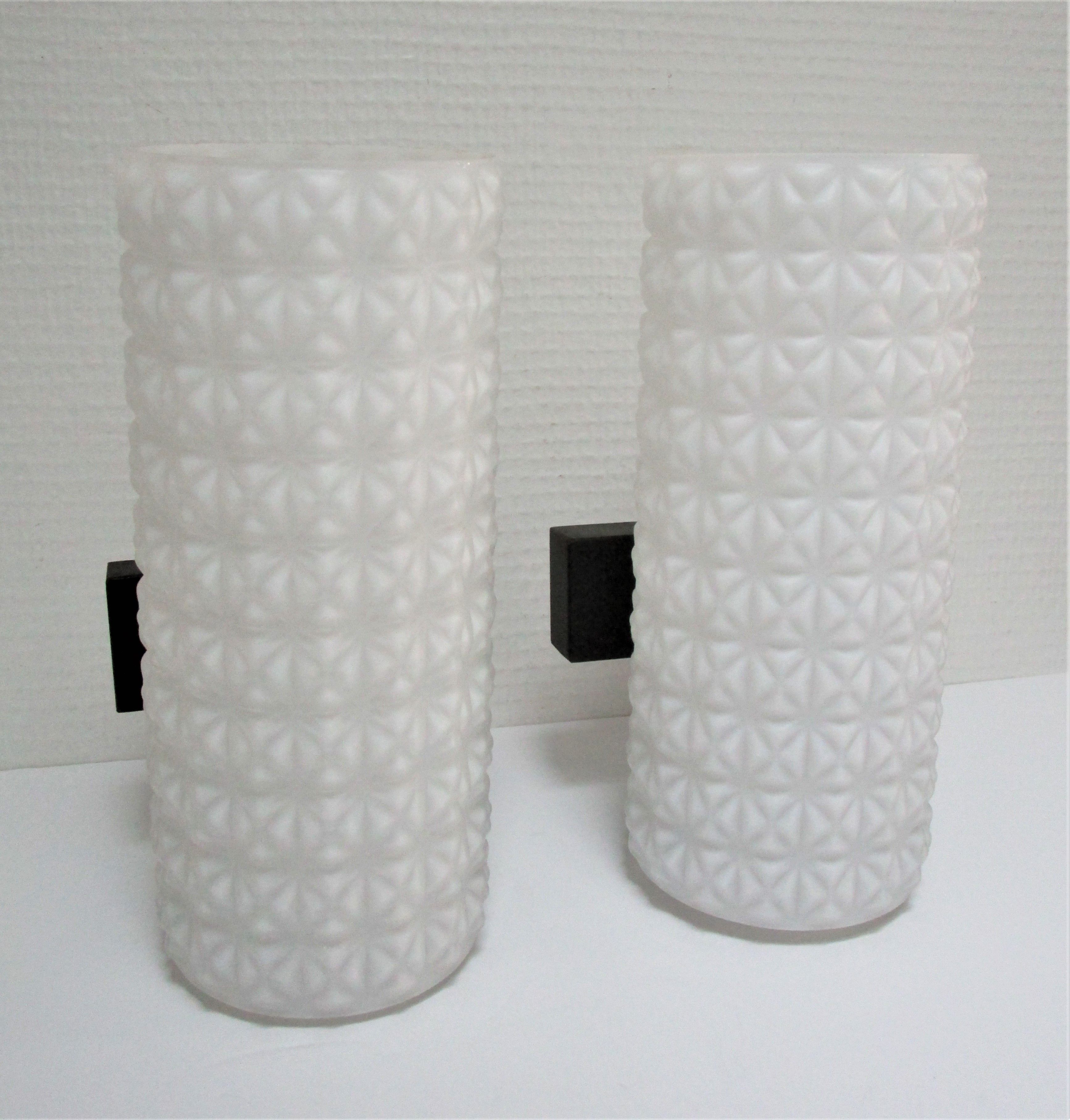 Pair of opaline wall lamps cylinder and metal years 50-60
