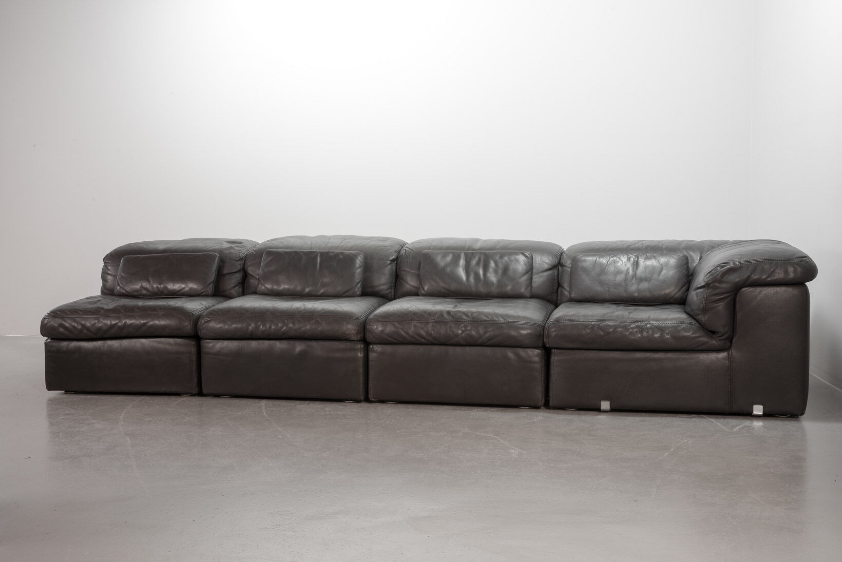 Durlet 'Jeep' Modular Sofa in Anthracite Grey Leather, Belgium 1970s