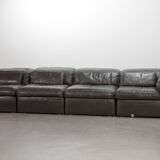 Durlet 'Jeep' Modular Sofa in Anthracite Grey Leather, Belgium 1970s