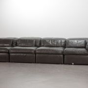 Durlet 'Jeep' Modular Sofa in Anthracite Grey Leather, Belgium 1970s