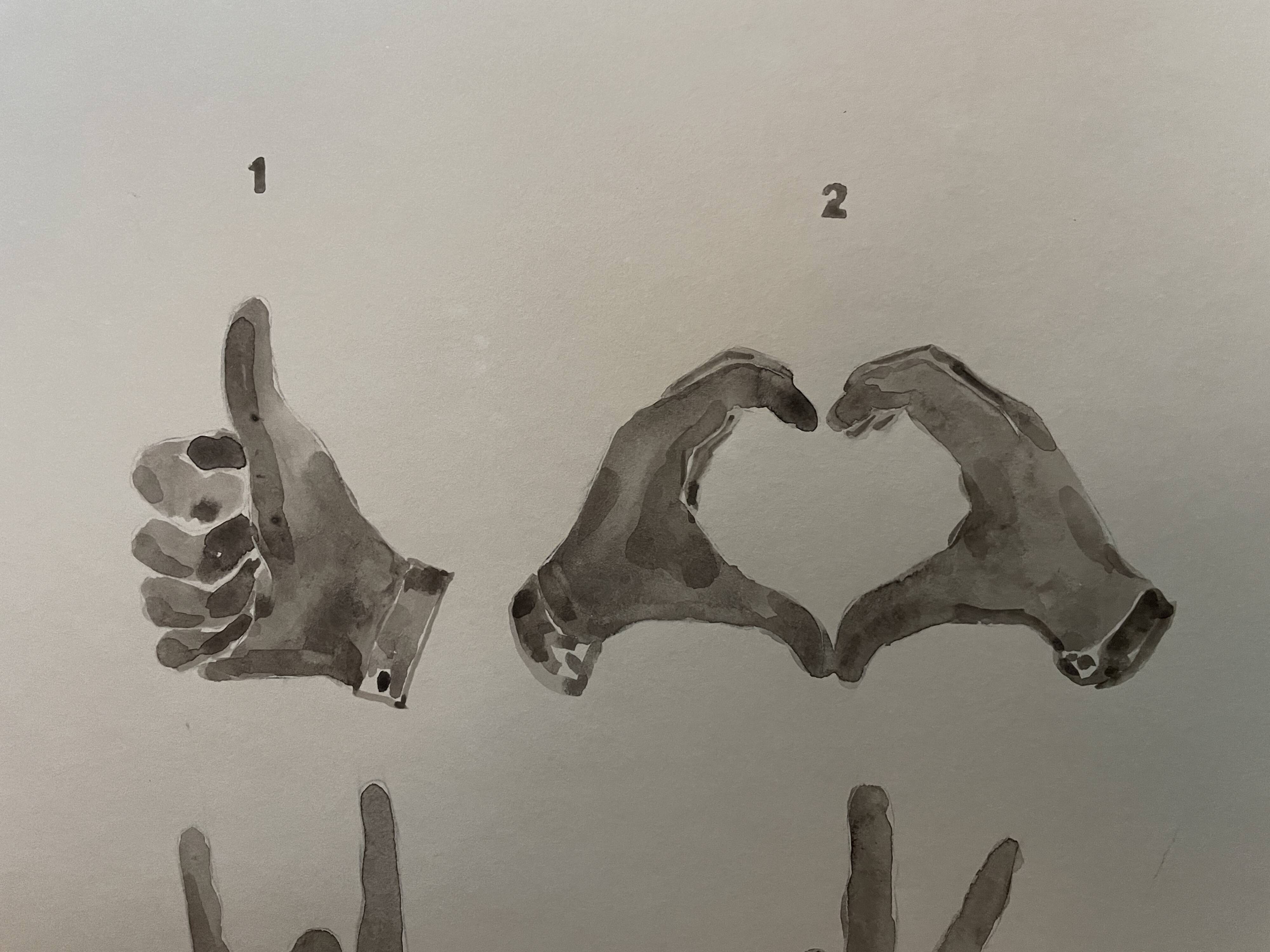 Signed painting monochrome watercolor sepia hand signs "gloves store poster"