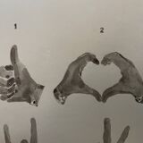 Signed painting monochrome watercolor sepia hand signs "gloves store poster"
