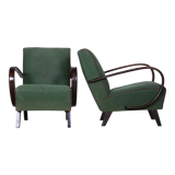 Paire de fauteuils en hêtre art deco tchèque vert, Jindrich Halabala, UP Zavody, années 1930
