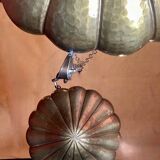 Italian Art Nouveau Hanging Bowl Pendant Lamps or Planters in Hand-Hammered Brass, 1890s, Set of 2