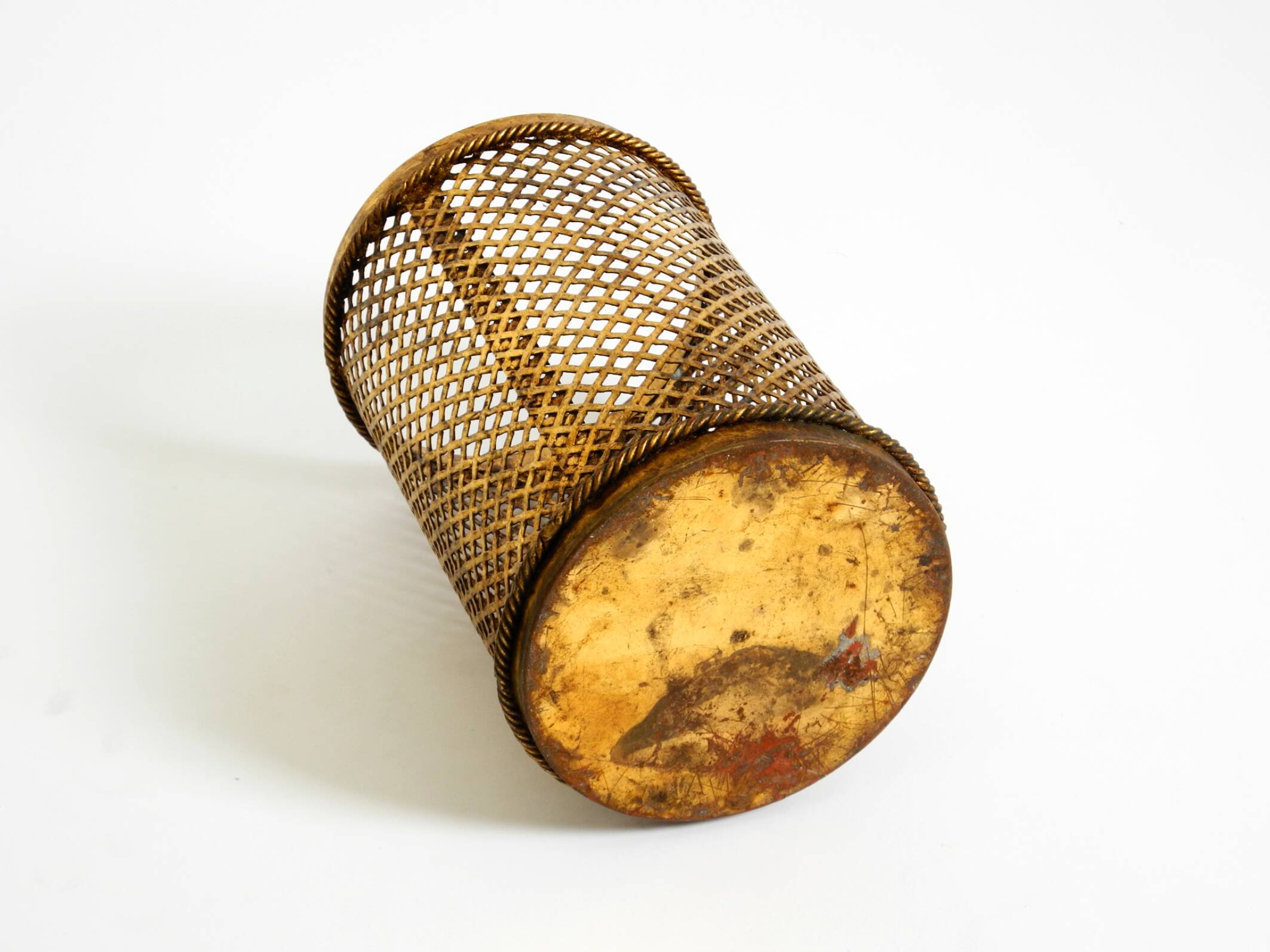 Mid Century Italian Regency Gilt Metal Waste Paper Bin from Li Puma