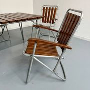 Vintage folding garden set table 4 chairs wood and metal 1960