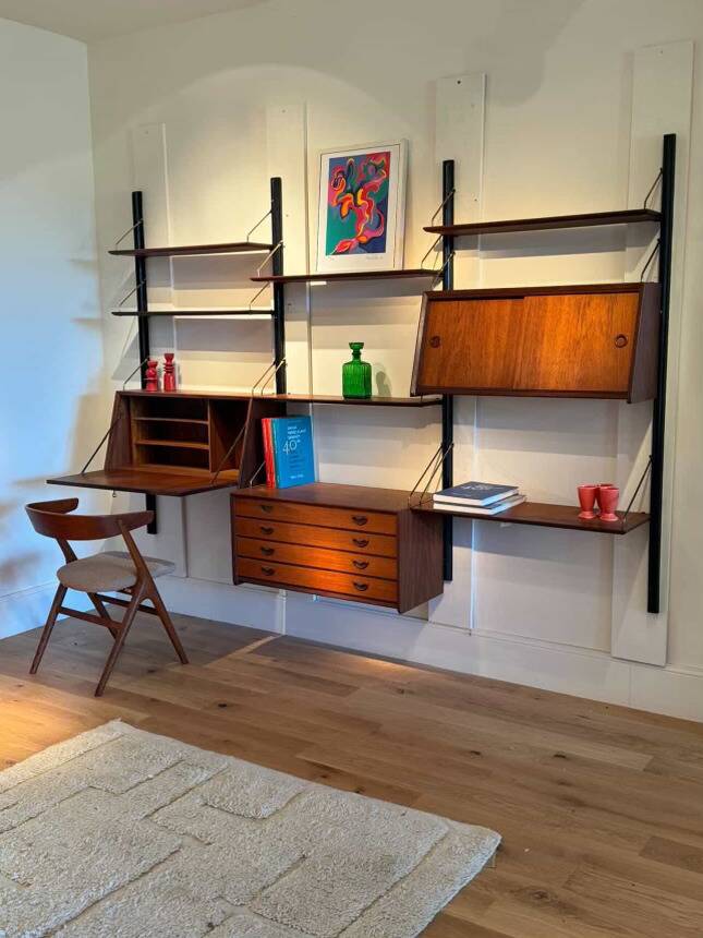 Bibliothèque système mural scandinave vintage "Kristen" de Louis Van Teeffe